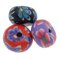 Perles en argile polymère, argile de polymère, rondelle, fait à la main, avec le motif de fleurs, couleurs mélangées, 10x10mm, Trou:Environ 1mm, 100PC/sac, Vendu par sac
