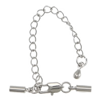 Brass Lobster Claw Cord Clasp, platinum color plated, with end cap, nickel, lead & cadmium free, 29mm, 8x2.5mm, Hole:Approx 1.5mm, 200PCs/Lot, Sold By Lot
