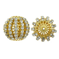 Rhinestone smykker perler, Messing, Drum, guldfarve belagt, med rhinestone & hule, 24x22mm, Hole:Ca. 1.8mm, 20pc'er/Bag, Solgt af Bag