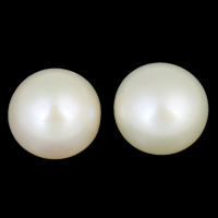 Cultured Half Drilled Freshwater Pearl Beads, Dome, natural, half-drilled, white, Grade AAA, 7-7.5mm, Hole:Approx 0.8mm, 48Pairs/Bag, Sold By Bag
