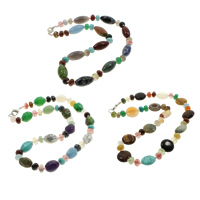 Natural Gemstone Necklace, Tibetan Style lobster clasp, mixed, 5-18mm, Length:Approx 17 Inch, 5Strands/Bag, Sold By Bag