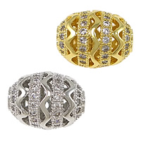 Cubic Zirconia Micro Pave Brass Beads Oval plated micro pave cubic zirconia & hollow Approx 1.5mm Sold By Lot
