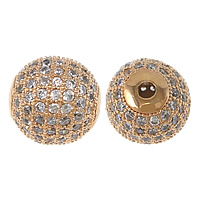 Cubic Zirconia Micro Pave Brass Beads, Round, real rose gold plated, micro pave cubic zirconia, 10mm, Hole:Approx 1.5mm, 5PCs/Lot, Sold By Lot
