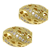 Perles cubes en laiton zircon Micro Pave, ovale, Plaqué d'or, pavé de micro zircon & creux, 11x8mm, Trou:Environ 2.5mm, 5PC/lot, Vendu par lot