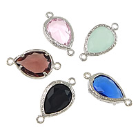 Brass Jewelry Connector, Teardrop, platinum color plated, with cubic zirconia & faceted & 1/1 loop, more colors for choice, 22x12x5.50mm, Hole:Approx 1.5mm, 10PCs/Lot, Sold By Lot