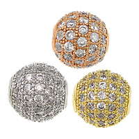 Perles cubes en laiton zircon Micro Pave, Rond, Placage, pavé de micro zircon, plus de couleurs à choisir, 10mm, Trou:Environ 2mm, 5PC/lot, Vendu par lot