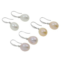 Freshwater Pearl Earrings, brass earring hook, Rice, natural, more colors for choice, 9-10mm, Sold By Pair