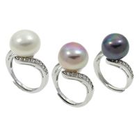 Freshwater Pearl Finger Ring, with Brass, Dome, natural, adjustable & micro pave cubic zirconia, more colors for choice, 13-14mm, 24x31mm, US Ring Size:6.5, Sold By PC