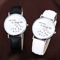 Women Wrist Watch PU Leather with Glass & Zinc Alloy platinum color plated adjustable & with letter pattern & for woman nickel lead & cadmium free 40mm 20mm Length Approx 8 Inch Sold By Lot