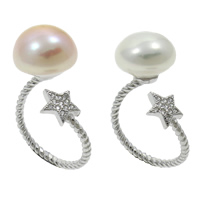Freshwater Pearl Cuff Finger Ring with Brass Star natural micro pave cubic zirconia 13-14mm US Ring .5 Sold By PC