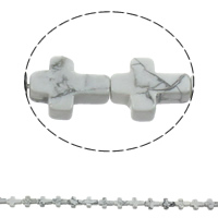 Natürlicher weißer Türkis Perle, Kreuz, 12x16x5mm, Bohrung:ca. 1mm, ca. 25PCs/Strang, verkauft per ca. 16.5 ZollInch Strang