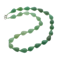 Aventurina verde colar, Liga de zinco fecho da lagosta, Lágrima, naturais, 11x15mm, vendido para Aprox 18.5 inchaltura Strand