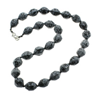 Snowflake Obsidian Necklace zinc alloy lobster clasp Oval natural faceted Sold Per Approx 19.5 Inch Strand
