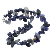 голубой с белыми пятнышками Ожерелье, цинковый сплав Замок-карабин, Комкообразная форма, натуральный, 9-20mm, Продан через Приблизительно 17 дюймовый Strand
