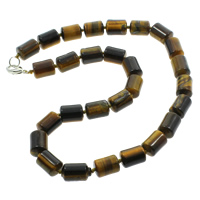 Tiger Eye Necklace, Tibetan Style lobster clasp, Column, natural, 10x14mm, Sold Per Approx 15.5 Inch Strand
