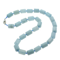Aquamarine Necklace zinc alloy lobster clasp Column natural March Birthstone Sold Per Approx 18 Inch Strand