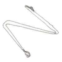 Stainless Steel Jewelry Necklace, with Cubic Zirconia, Teardrop, oval chain, original color, 6x14x9mm, 1.5mm, Sold Per Approx 17 Inch Strand
