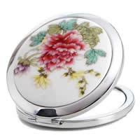 Tibetan Style Cosmetic Mirror, with Porcelain, platinum color plated, with flower pattern, nickel, lead & cadmium free, 70mm, 20PCs/Lot, Sold By Lot