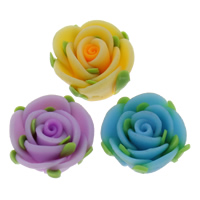 Grânulos de argila de polímero, Flor, feito à mão, cores misturadas, 18x10mm, Buraco:Aprox 1mm, 100PCs/Bag, vendido por Bag