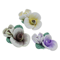 Grânulos de argila de polímero, Flor, feito à mão, cores misturadas, 25x32x11mm, Buraco:Aprox 1.5mm, 100PCs/Bag, vendido por Bag