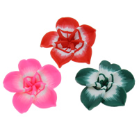Grânulos de argila de polímero, Flor, feito à mão, cores misturadas, 30x10mm, Buraco:Aprox 1mm, 100PCs/Bag, vendido por Bag