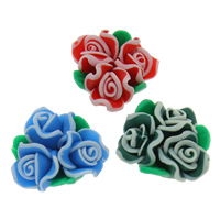 Grânulos de argila de polímero, Flor, feito à mão, cores misturadas, 20x10mm, Buraco:Aprox 1mm, 100PCs/Bag, vendido por Bag