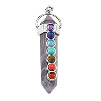 Gemstone Pendants Jewelry, Amethyst, with Gemstone & Brass, pendulum, platinum color plated, February Birthstone & natural, nickel, lead & cadmium free, 16x55x15mm, Hole:Approx 5x6mm, Sold By PC