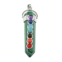 Gemstone Pendants Jewelry, Malachite, with Gemstone & Brass, pendulum, platinum color plated, natural, nickel, lead & cadmium free, 16x54x16mm, Hole:Approx 5x6mm, Sold By PC