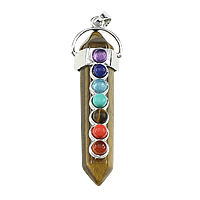 Gemstone Pendants Jewelry, Tiger Eye, with Gemstone & Brass, pendulum, platinum color plated, natural, nickel, lead & cadmium free, 16x55x15mm, Hole:Approx 5x7mm, Sold By PC