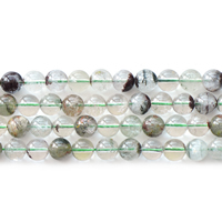 Phantomquarz Perle, rund, natürlich, verschiedene Größen vorhanden, grün, verkauft per ca. 15 ZollInch Strang