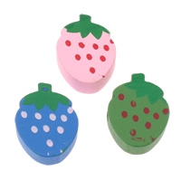 Wood Beads, Strawberry, printing, mixed colors, 14x19.50x6.50mm, Hole:Approx 2.5mm, Approx 710PCs/Bag, Sold By Bag