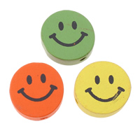 Wood Beads, Smiling Face, printing, mixed colors, 17x6mm, Hole:Approx 2mm, Approx 500PCs/Bag, Sold By Bag