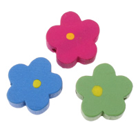 Wood Beads, Flower, mixed colors, 15x15x6mm, Hole:Approx 2mm, Approx 830PCs/Bag, Sold By Bag