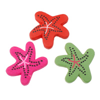 Wood Beads, Starfish, printing, with round spot pattern, mixed colors, 30.50x29.50x4mm, Hole:Approx 2mm, Approx 415PCs/Bag, Sold By Bag
