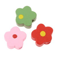 Wood Beads, Flower, mixed colors, 12x12x6mm, Hole:Approx 2mm, Approx 1660PCs/Bag, Sold By Bag