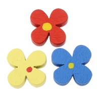 Wood Beads, Flower, with round spot pattern, mixed colors, 17x17x5mm, Hole:Approx 2mm, Approx 830PCs/Bag, Sold By Bag