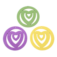 Pendentifs en bois, Plat rond, avec le motif de coeur, couleurs mélangées, 49x49x2.50mm, Trou:Environ 1mm, 200PC/sac, Vendu par sac