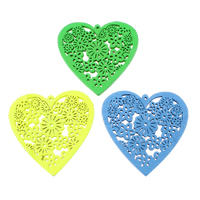 Wood Pendants, Heart, with flower pattern & hollow, mixed colors, 49x47.50x2mm, Hole:Approx 1mm, 200PCs/Bag, Sold By Bag