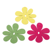 Wood Pendants, Flower, mixed colors, 57x50x2.50mm, Hole:Approx 1mm, 1000PCs/Bag, Sold By Bag