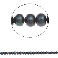 Button Gekweekte Zoetwater Parel kralen, Knop, zwart, 8-9mm, Gat:Ca 0.8mm, Per verkocht Ca 14.7 inch Strand