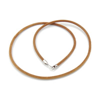 Fashion Halsband Cord, Kohud, sterlingsilver fjäder ring spänne, brun, 3mm, Längd 18.5 inch, 10Strands/Lot, Säljs av Lot