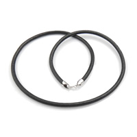 Fashion halskæde ledning, Koskind, sterling sølv fjederringen lås, sort, 3mm, Længde 16.5 inch, 10Strands/Lot, Solgt af Lot