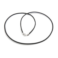 Шнуры для ожерелий, Шнур из натуральной кожи, чистое серебро Замочек-колечко, черный, 2mm, длина:18 дюймовый, 10пряди/Лот, продается Лот