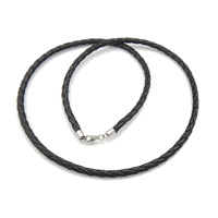 Fashion Necklace Cord, Cowhide, sterling silver lobster clasp, black, 3mm, Length:18.5 Inch, 10Strands/Lot, Sold By Lot