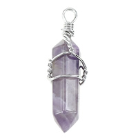 Amethyst Pendant, with Brass, pendulum, platinum color plated, February Birthstone & natural, nickel, lead & cadmium free, 8x39x8mm, Hole:Approx 2.5x3.5mm, 5PCs/Bag, Sold By Bag