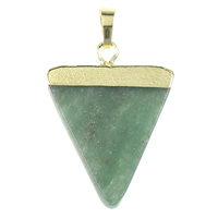Natural Aventurine Pendants, Green Aventurine, with Brass, Triangle, gold color plated, nickel, lead & cadmium free, 25x35x4mm, Hole:Approx 5x7mm, 10PCs/Bag, Sold By Bag