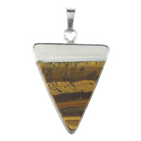 Natural Tiger Eye Pendants with Brass Triangle platinum color plated nickel lead & cadmium free Approx Sold By Bag