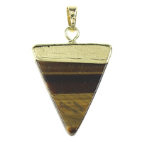 Natural Tiger Eye Pendants with Brass Triangle gold color plated nickel lead & cadmium free Approx Sold By Bag