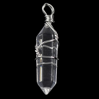 Clear Quartz Pendant, with Brass, pendulum, platinum color plated, natural, nickel, lead & cadmium free, 8x39x8mm, Hole:Approx 3x4mm, 5PCs/Bag, Sold By Bag