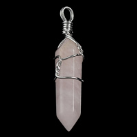 Rose Quartz Pendant, with Brass, pendulum, platinum color plated, natural, nickel, lead & cadmium free, 8x41x8mm, Hole:Approx 3x4mm, 5PCs/Bag, Sold By Bag
